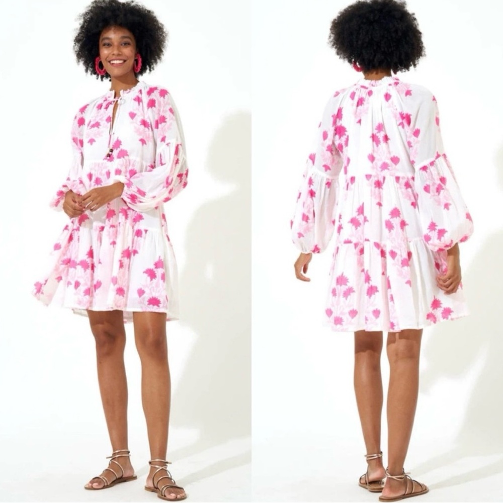 Oliphant White Mini Dress with Pink Floral Print